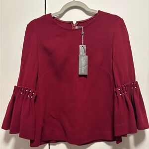 NWT Women’s Size 4 Lela Rose Pearl Trim Tunic Top  Retail $995  Mulberry